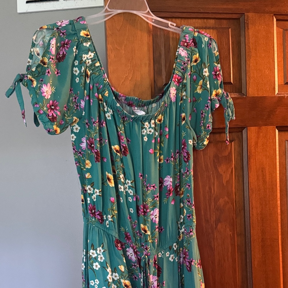 Floral Teal Romper with Short Sleeves